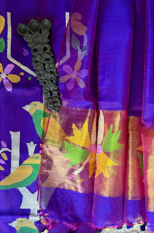 GRAPE PURPLE HANDWOVEN JAMDANI PURE MUSLIN SILK KURTA SET MJK-108