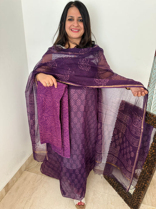 PURPLE KOTA HANDBLOCK SUIT SET