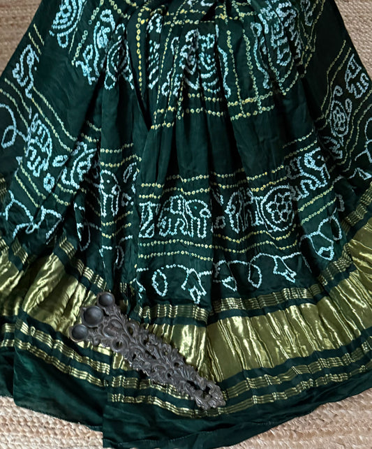 Forest Green rai bandhani gajji silk Handcrafted Gharchola dupatta