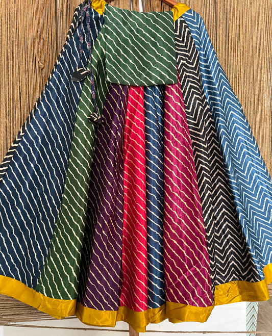 Green mashru silk blouse-with Multicolour patchwork  handcrafted mashru silk Skirt