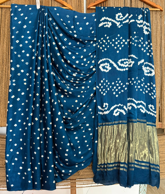 Peacock Blue modal  silk dot bandhani sari