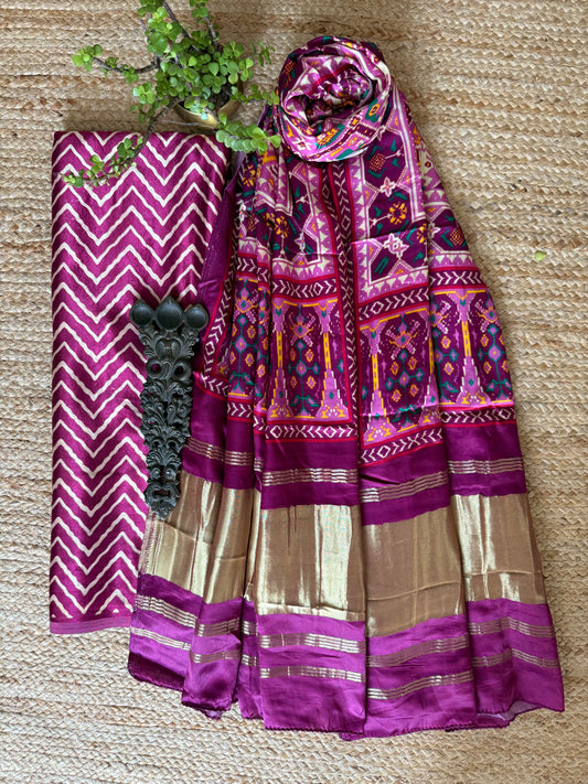 MAGENTA PURPLE ZIGZAG MASHRU SILK KURTA WITH PATOLA HANDCRAFTED MODAL SILK DUPATTA PS-221
