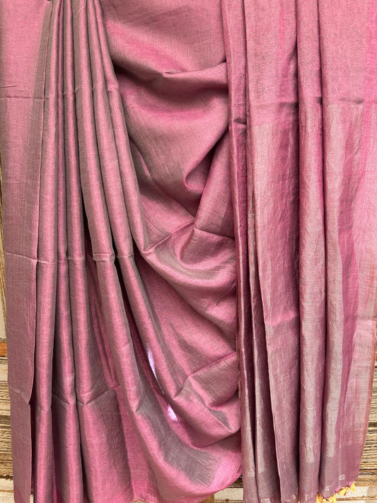 LAVENDER TISSUE LINEN ZARI SARI WITH WOVEN BORDER