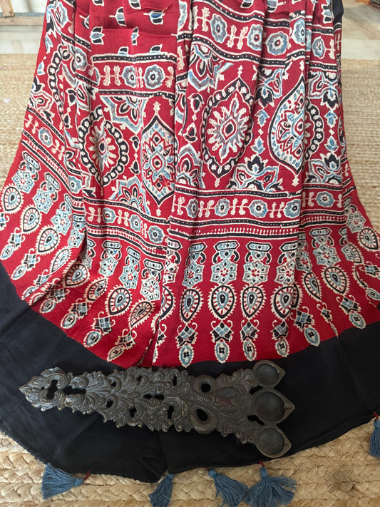 MAROON AJRAKH MODAL SILK   HANDCRAFTED STORE