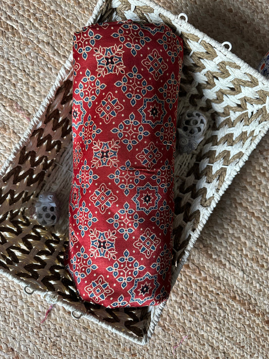 MARRON MASHRU AJRAKH HANDCRAFTED SILK FABRIC