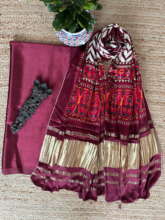 MAROON MASHRU  SILK KURTA WITH PATOLA HANDCRAFTED MODAL SILK DUPATTA PS-1011