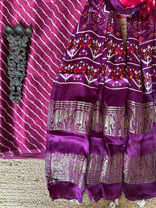 PURPLE MASHRU KURTA WITH BANDHANI PATOLA HANDCRAFTED  MODAL SILK DUPATTAS