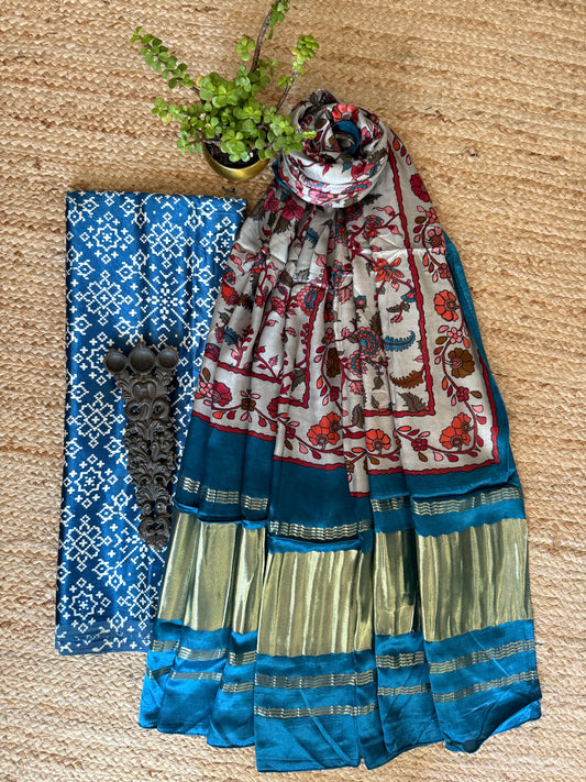 BLUE PATOLA MASHRU SILK KURTA WITH PATOLA HANDCRAFTED MODAL SILK DUPATTA PS-219
