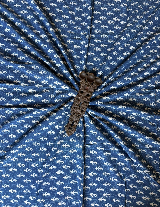 Blue ajrakh  handcrafted cotton silk un stitched blouse piece