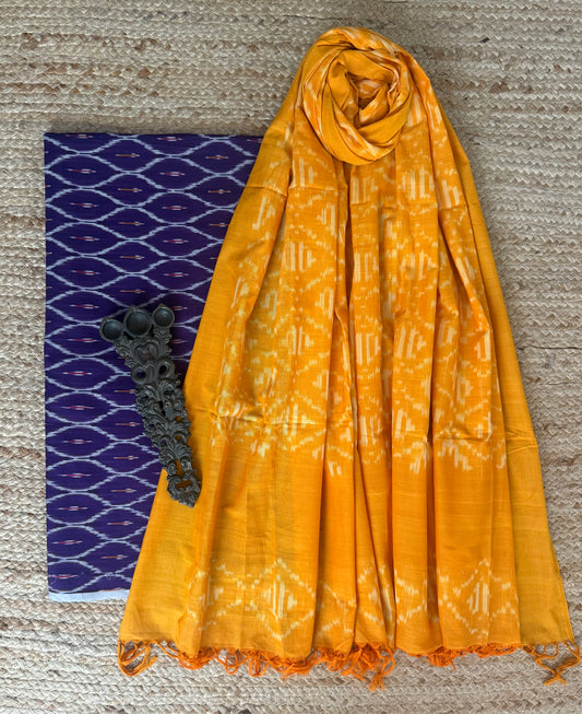 TRUE PURPLE MERCHANDISE COTTON HANWOVEN KURTA WITH IKKAT PURE COTTON SILK PATOLA HANDWOVEN DUPATTA