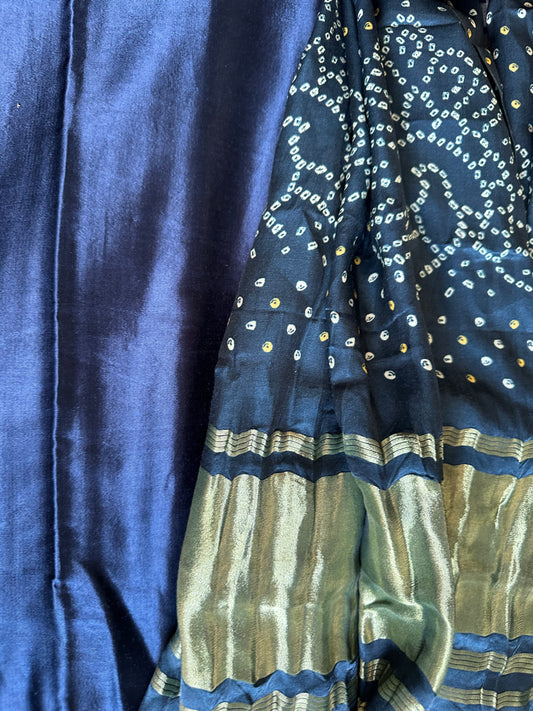 BLUE MASHRU  SILK KURTA WITH PATOLA PRINT MODAL SILK DUPATTAS