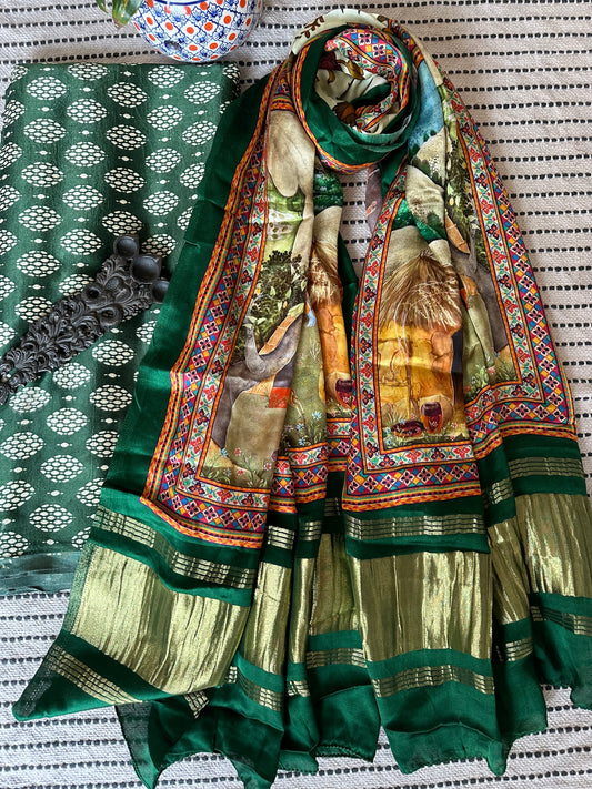 GREEN MASHRU SILK KURTA WITH PATOLA PRINT MODAL SILK DUPATTAS