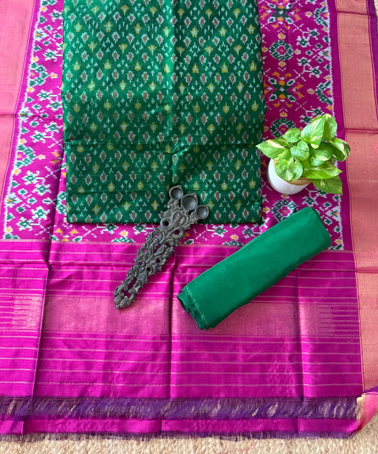 Bottle Green raw silk ikkat hanwoven kurta with ikkat patola pure  silk handwoven dupatta