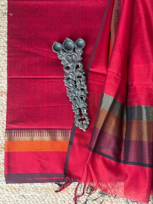 Wine Red  maheshari border silk handloom kurta set