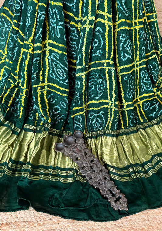 Sacramento Green rai bandhani gajji silk Handcrafted Gharchola dupatta