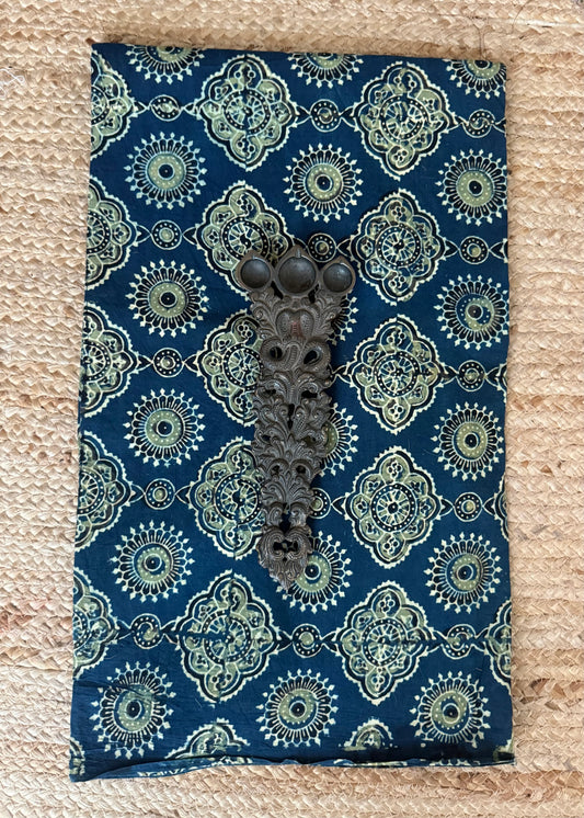 Blue ajrakh handcrafted natural dye printed fabric  cf - 10
