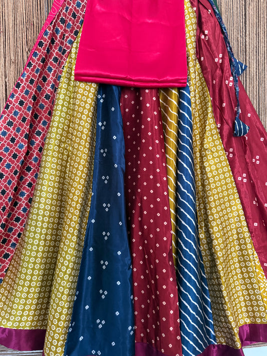 Pink mashru silk blouse-with Multicolour patchwork  handcrafted mashru silk Skirt