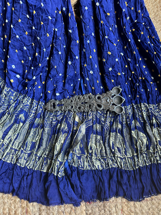 BLUE BANDHANI DUPATTA WITH NAKSHI BORDER