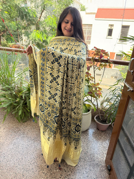 BEIGE AJRAKH MODAL SILK HANDBLOCK KURTA SET