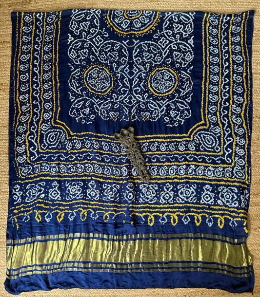 Navy Blue rai bandhani gajji silk Handcrafted Gharchola dupatta