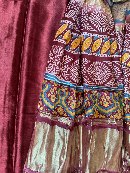 MAROON MASHRU  SILK KURTA WITH GHARCHOLA AJRAKH MODAL SILK DUPATTAS