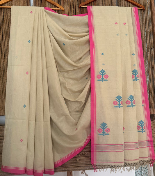BEIGE CLASSIC  AUTHENTIC HANDWOVEN JAMDANI WEAVING PURE COTTON SARI