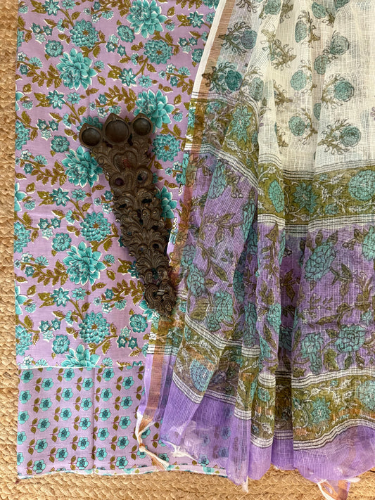 Lavender cotton handblock suit set