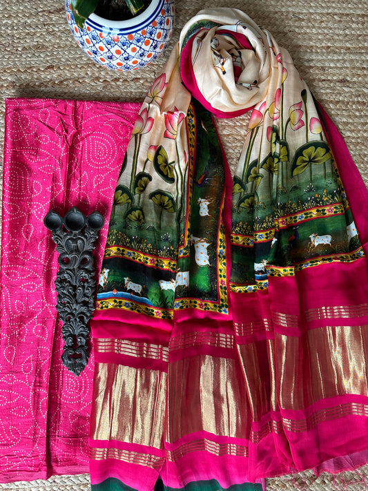 PINK MASHRU SILK KURTA WITH PATOLA PRINT MODAL SILK DUPATTAS