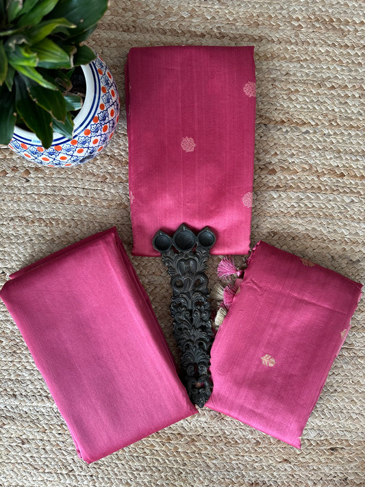 Pink Katan silk certified handloom Banarsi Booti three piece suit