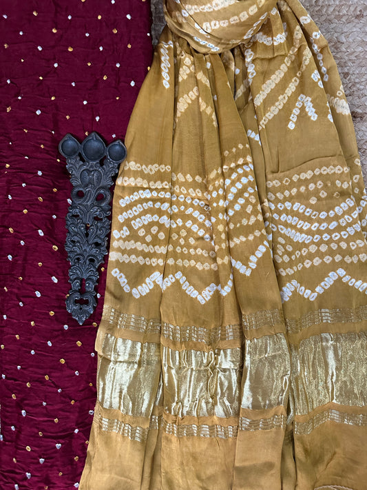MAROON BANDHANI MODAL SILK KURTA WITH BANDHANI HANDCRAFTED MODAL SILK DUPATTA PS-221
