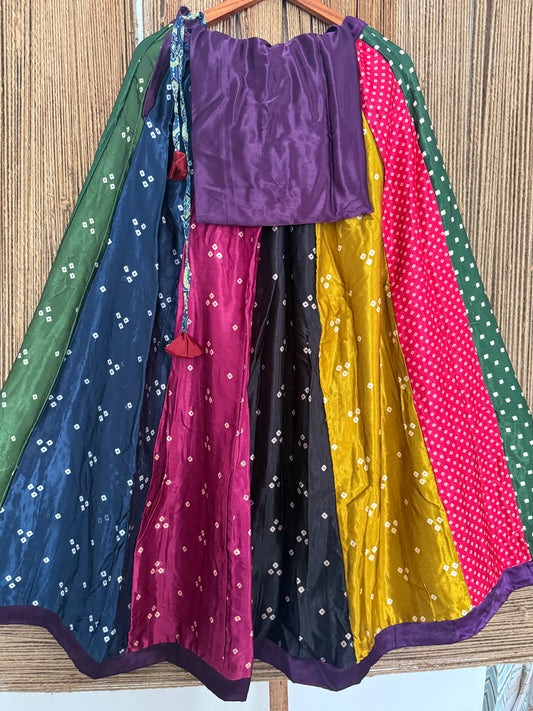 Mustard mashru silk blouse-with bandhani Patola patchwork  handcrafted mashru silk Skirt