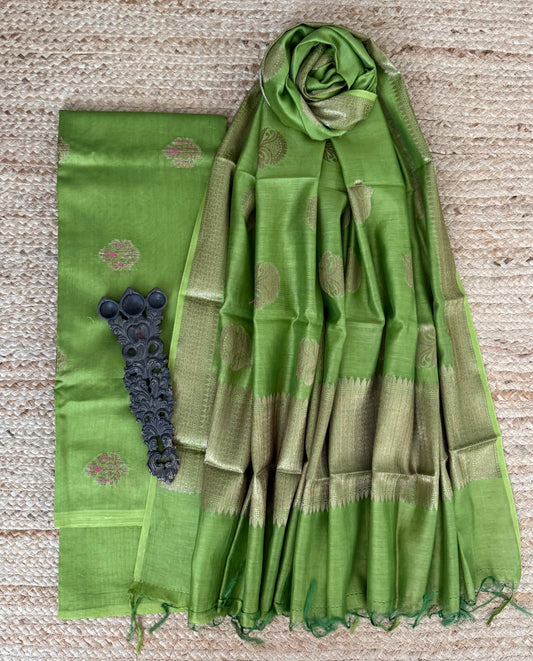 Pistachio Green chanderi handloom  banarsi booti three piece suit