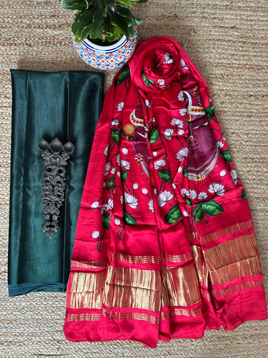 GREEN SOLID MASHRU SILK KURTA WITH PATOLA PRINTED MODAL SILK DUPATTAS  PS-20