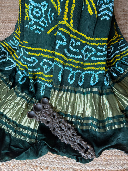Bottle Green rai bandhani gajji silk Handcrafted Gharchola dupatta