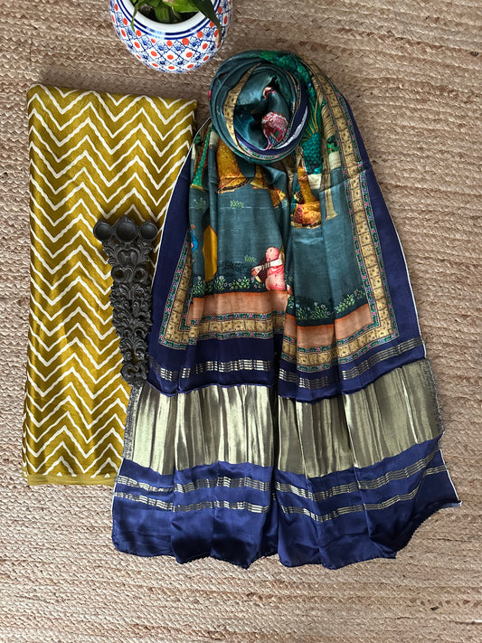 MUSTARD ZIGZAG MASHRU SILK KURTA WITH PATOLA HANDCRAFTED MODAL SILK DUPATTA PS-28