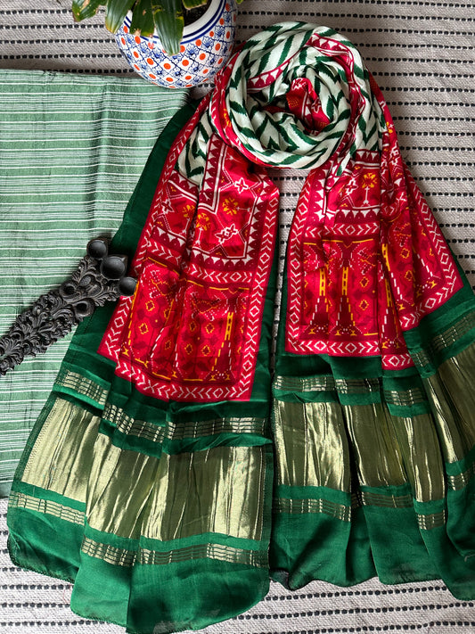 GREEN MASHRU SILK KURTA WITH PATOLA PRINT MODAL SILK DUPATTAS