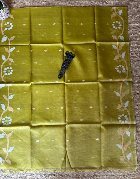 MEHENDI GREEN JAMDANI HANDWOVEN PURE MUSLIN SILK SARI