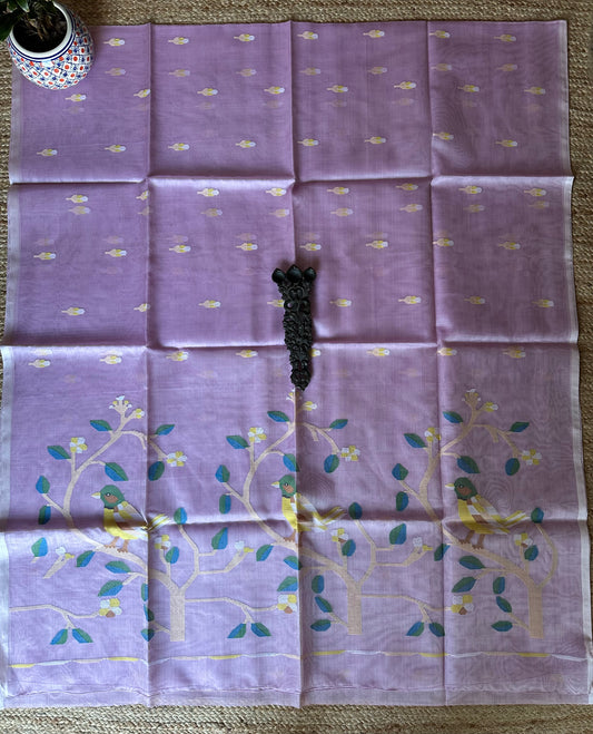 LIGHT PURPLE JAMDANI HANDWOVEN PURE MUSLIN SILK SARI