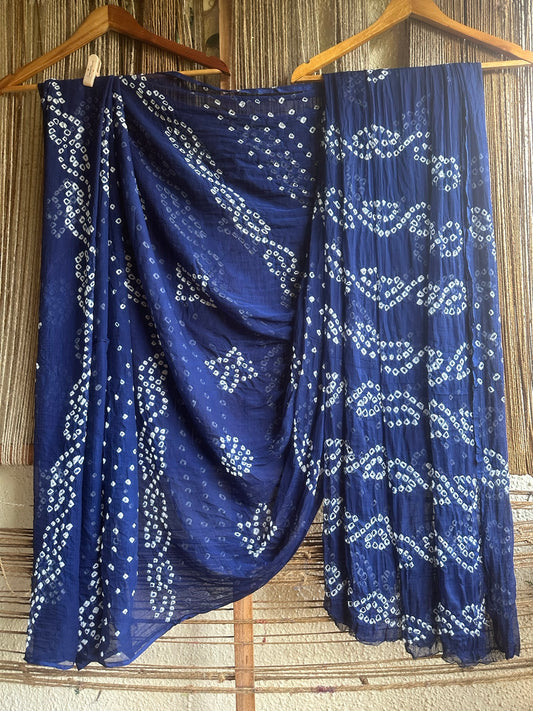 ROYAL BLUE BANDHANI HANDCRAFTED CHIFFON SARI