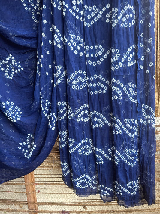 ROYAL BLUE BANDHANI HANDCRAFTED CHIFFON SARI