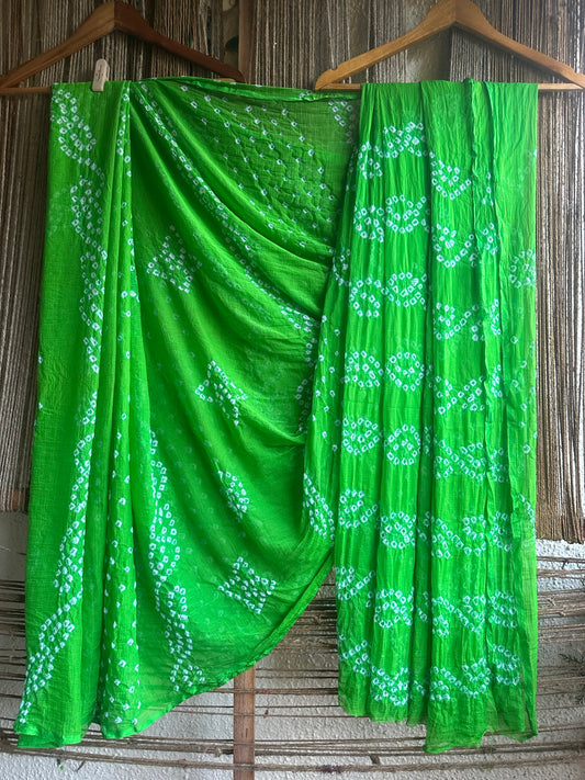 GREEN BANDHANI HANDCRAFTED CHIFFON SARI