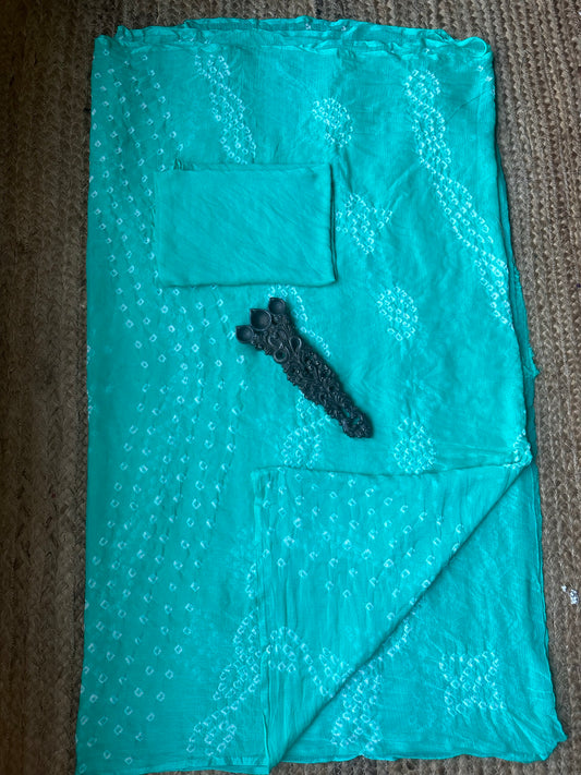 SEA GREEN BANDHANI HANDCRAFTED CHIFFON SARI CB-14