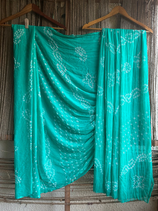 SEA GREEN BANDHANI HANDCRAFTED CHIFFON SARI CB-14