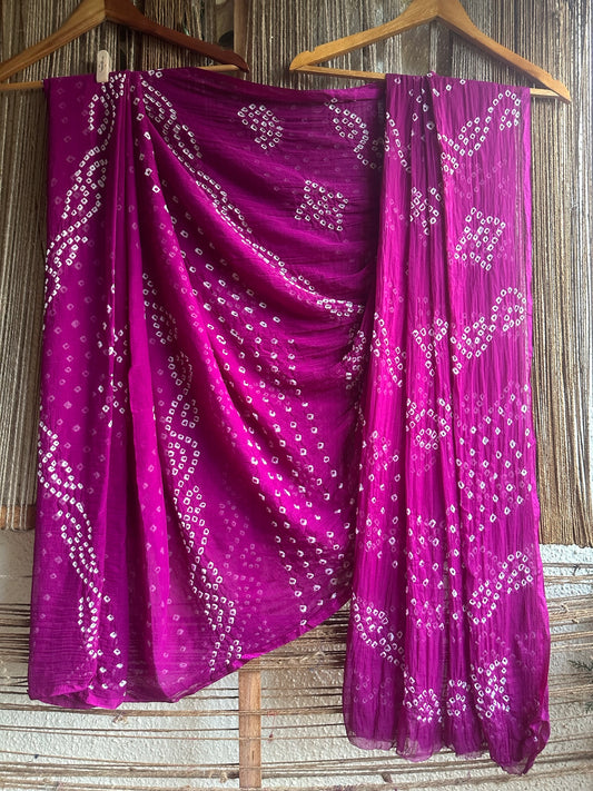 PURPLE BANDHANI HANDCRAFTED CHIFFON SARI