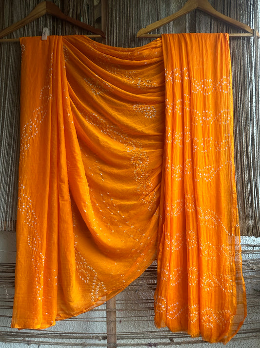 MUSTARD YELLOW BANDHANI HANDCRAFTED CHIFFON SARI CB-15