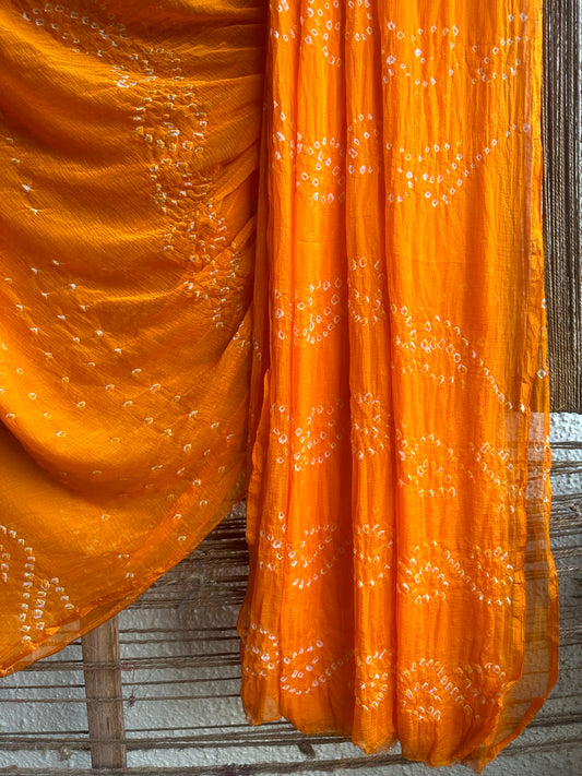 MUSTARD YELLOW BANDHANI HANDCRAFTED CHIFFON SARI CB-15