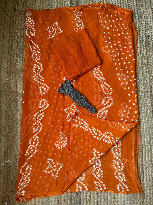 RUST BROWN BANDHANI HANDCRAFTED CHIFFON SARI CB-18