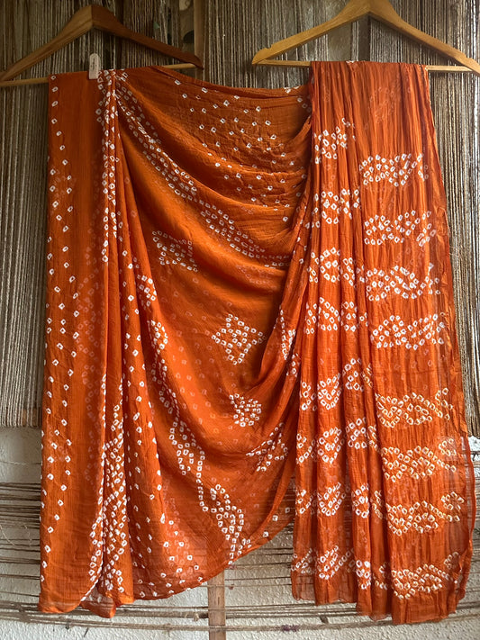 RUST BROWN BANDHANI HANDCRAFTED CHIFFON SARI CB-18