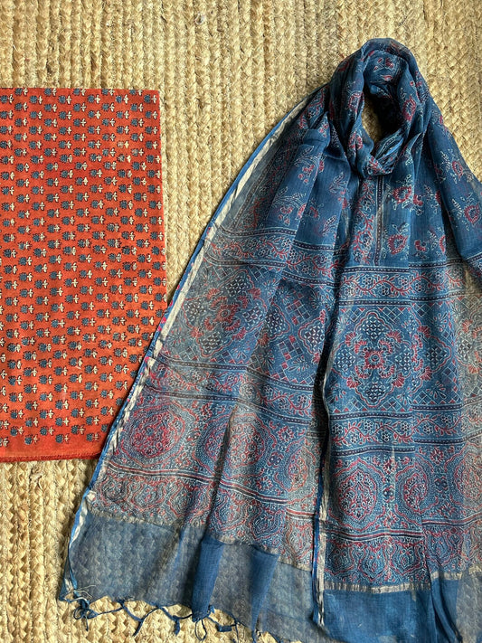 MAROON AJRAKH HANDBLOCK KOTA  KURTA SET