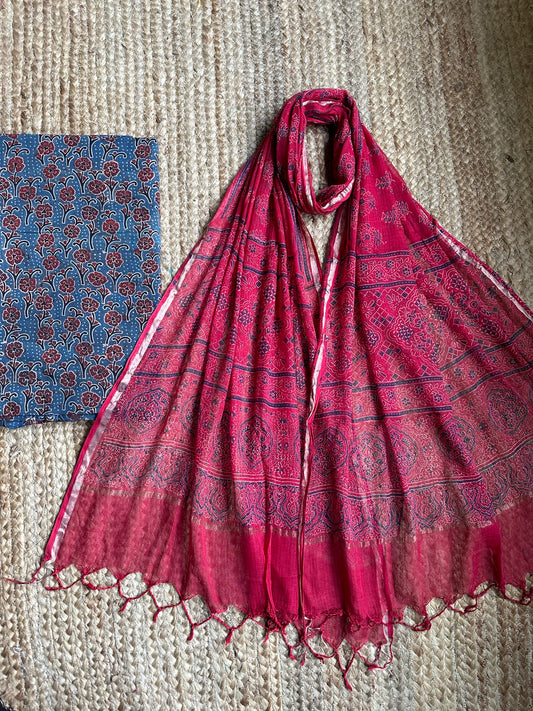 INDIGO MAROON AJRAKH HANDBLOCK KOTA  KURTA SET